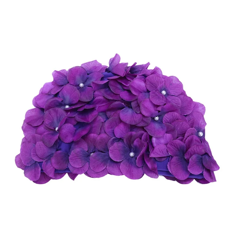 Purple Модная водонепроницаемая шапочка для плавания с цветами, женская шапочка для плавания ручной работы, шапка для ухода за волосами, защита ушей - Цвет: Purple