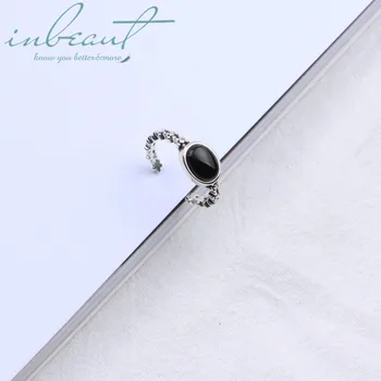 

inbeaut 925 Silver Joker Simple Oval Black Onyx Ring Original Design Female Vintage Agate Thai Ring for Women Korea Jewelry