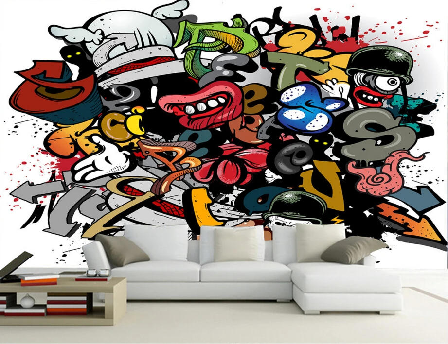 

Custom papel DE parede infantil,Cartoon Graffiti,3D cartoon murals for children's room bar KTV background wall PVC wallpaper