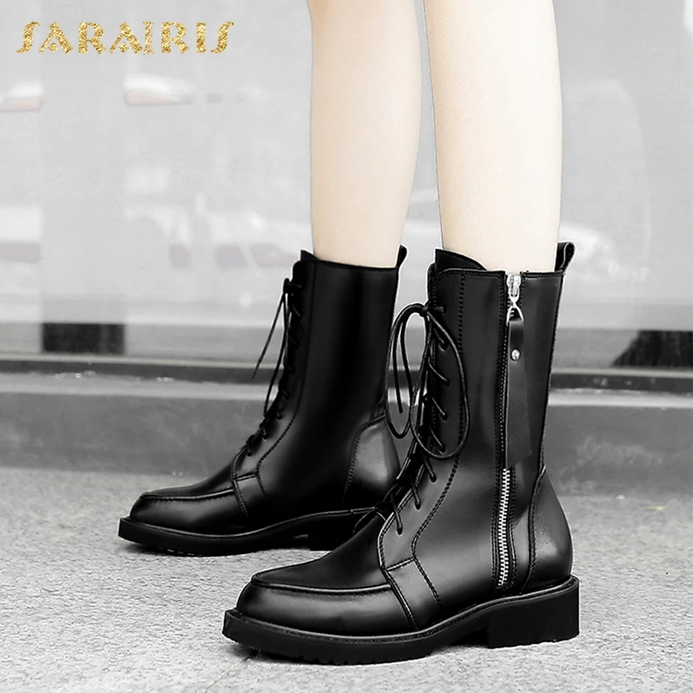 

SARAIRIS 2018 Genuine Leather Hot Sale Cow Leather Large Size 34-42 Shoes Woman Boots Zip Up Boots Woman Shoes Women