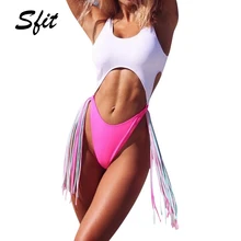 Sfit Женский сексуальный купальник с тигровыми полосками животик вырезанный цельный купальник женский с кисточками и вырезами купальный костюм Пляжная одежда
