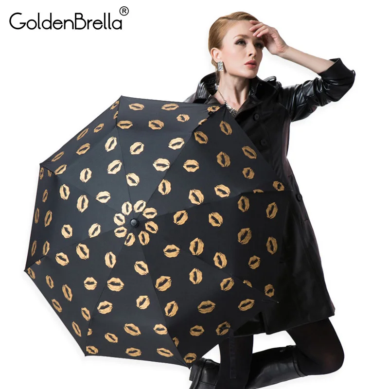 

New Creative Woman Umbrella Automatic Three folding Umbrella Rain Woman Sun Umbrella Black Coating Female Ultralight Parasol