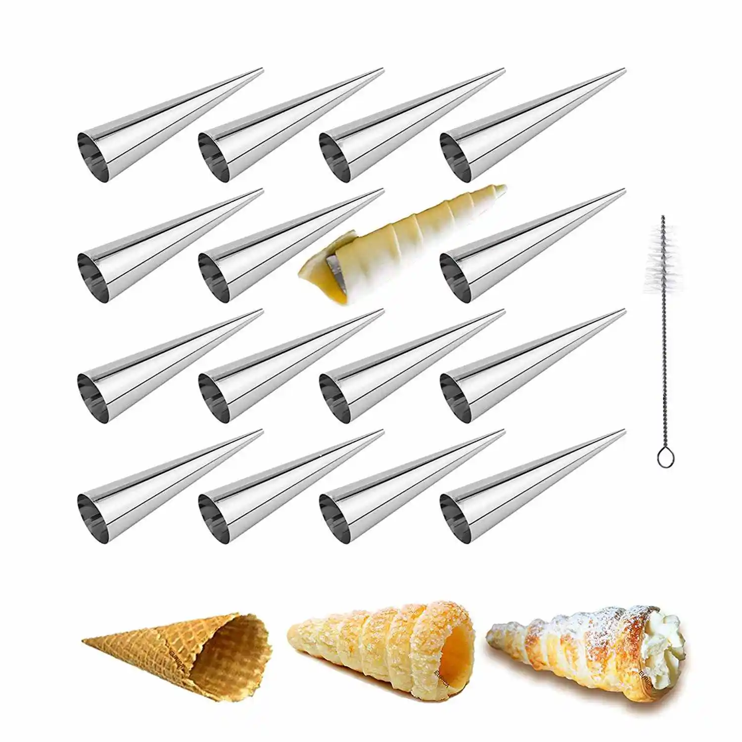 

GVCD Cream Horn Molds 5-Inch Large Size Cream Horn Forms Pack Of 16 Cannoli Tubes Ice Cream Mold Stainless Steel Lady Lock Puf