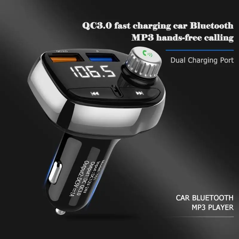 T61 QC3.0 Dual USB зарядное устройство Автомобильный Bluetooth fm-передатчик Громкая связь комплект автомобильный аудио MP3 плеер цифровой видеоэкран U диск TF карта