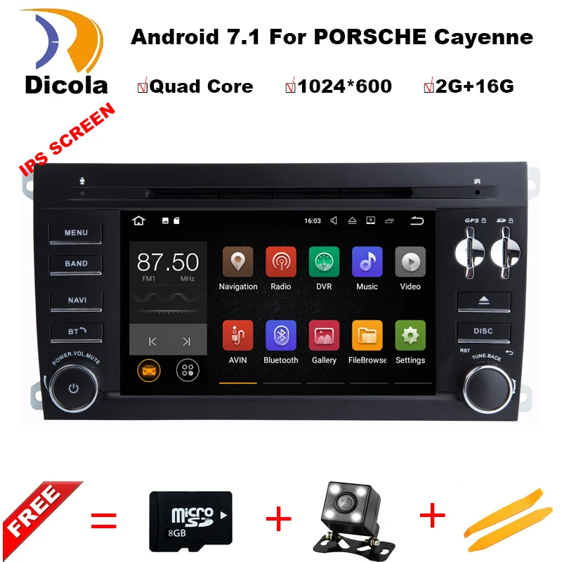 

1024*600 Quad Core 7'' Android 7.1 Car DVD Player for Porsche Cayenne 2003-2010 With Bluetooth Head unit Radio RDS Wifi 4G/DAB+