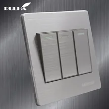 Luxury Satin Metal 3 Gang 2 Way Light Wall Switch 10A 110~250V 220V Electrical Push Button Lamp Switches Stainless steel Panel цена Luxury Satin Metal 3 Gang 2 Way Light Wall Switch 10A 110~250V 220V Electrical Push Button Lamp Switches Stainless steel Panel цены онлайн