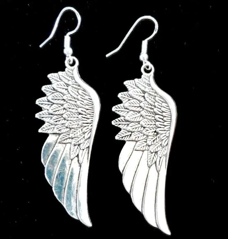 

Vintage Silver Punk large Angel Wings Dangle Earrings For Women Feather Drop Earrings Fashion Gothic Jewelry DIY Gifts