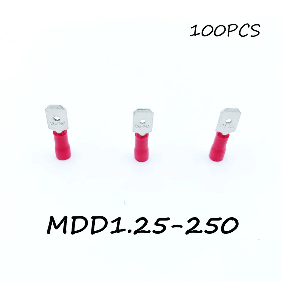 

Insulated Male Disconnector MDD1.25-250 100PCS/Pack Red Spade Quick Electrical Connector Crimp Wire Terminal AWG Terminator