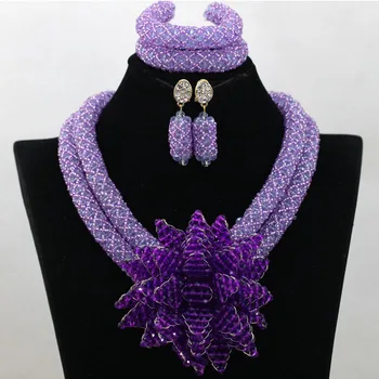 

Fashion African Wedding Beads Jewelry Set Lilac Purple Crystal Nigerian Beads Necklaces Bracelet Earrings Free Shipping WA748