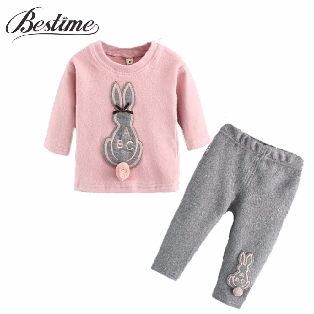 

Baby Clothes Fleece Girls Set Warm Toddler Girls Suits Cartoon Rabbit Children Suits Winter Baby Shirt + Pants Clothes for Girls