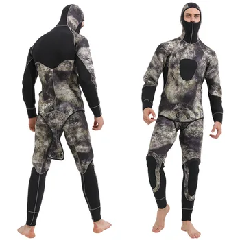 

SBART New Men 5mm Neoprene Elastic Spear Fishing Scuba Diving Fishermen Snorkeling Wetsuit Winter Warm Two-Piece Suit Have hat