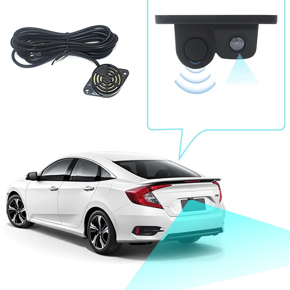 

2 In 1 Car Rear View Camera 12V 170 Degree Visual Radar System Mini Camera With Parking Sensor+Radar Camera Parking Monitor
