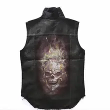 Мужской мотоциклетный жилет, индивидуальная мода, с принтом черепа, без рукавов, пальто в стиле панк-рок, ковбой, хип-хоп, байкер, джинсовые жилеты, черные, S-2XL