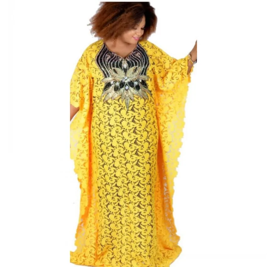 

African Dresses for Women Dashiki Lace African Clothes Bazin Broder Riche Sexy Embroidery Sequins Robe Evening Long Dress