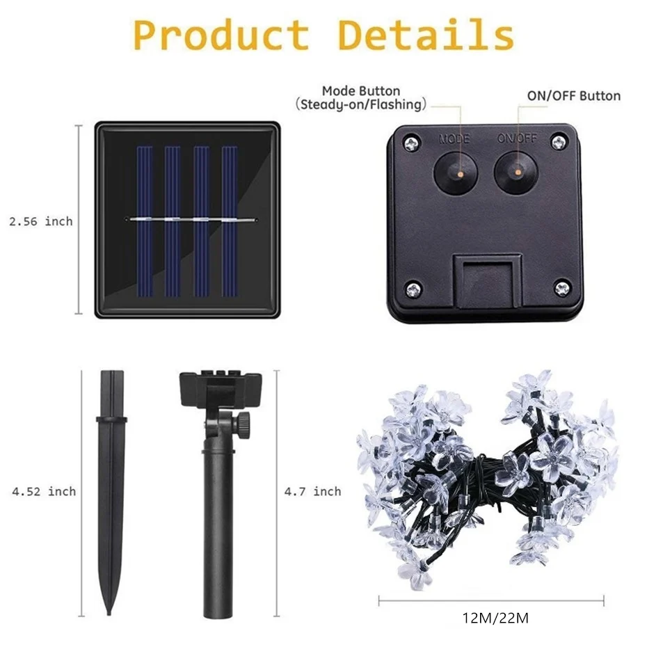 12/22M лампа для ограждения на солнечной светильник s гирлянды светильник Luces Led Decoracion открытый газон патио 100 Сакура Цветы лампа solarna светильник Инж