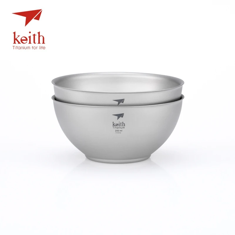 Keith titanio 250 ml cuencos conjunto ultraligero Camping vajilla portátil de viaje doble pared titanio puro cuencos 2 piezas