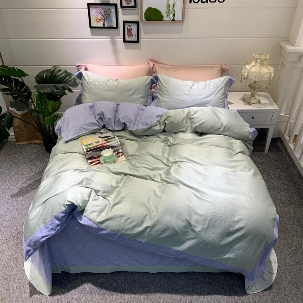

Luxury Bedding Set celadon Bed Set violet Bed Sheet bamboo fiber Duvet Cover Set Queen King Size egyptian cotton Bed Linen
