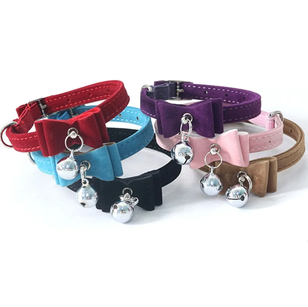 Elastic Bowtie Bell Cat Kitten Collar Velvet Bow Tie Pet Neck Chain With Bell Quick Release For