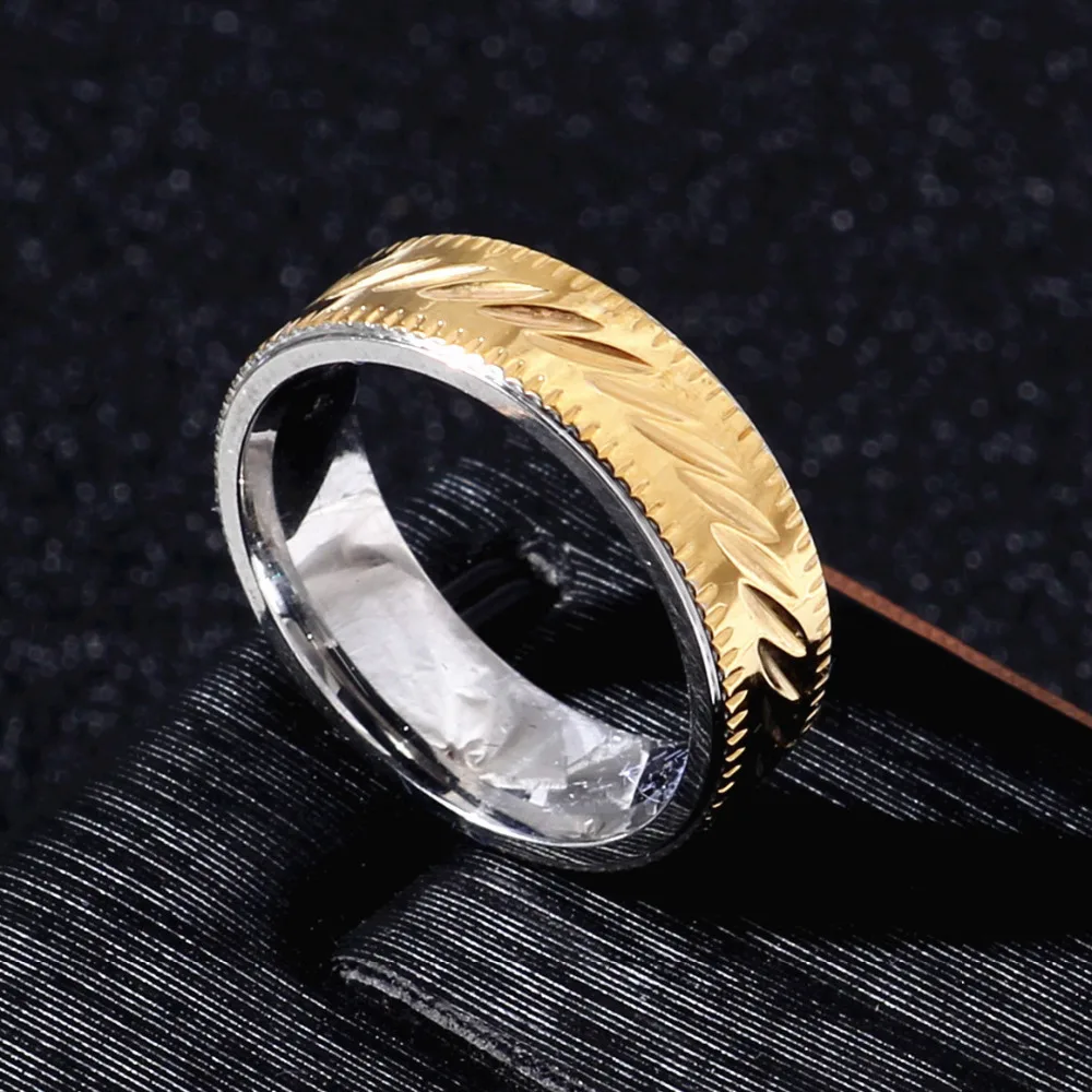 Мужское кольцо из титановой стали золотистое/серебристое в стиле панк рок