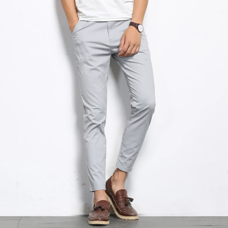 BROWON automne hommes mode couleur unie pantalons décontractés hommes droite légère élastique cheville-longueur haute qualité pantalons formels hommes