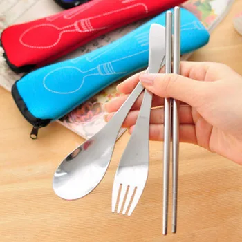 

Wedding Gifts Gifts 3pcs/set New Stainless Steel Fork Cutlery Reusable Outdoor Camping Portable Bag Picnic Dinnerware Tablewar