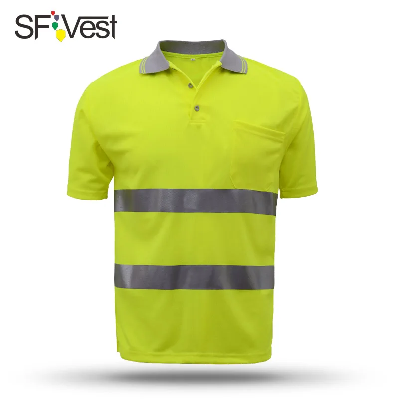Hi Vis Reflective T-Shirt Safety Work Top Short Sleeve Security Round Collar Men