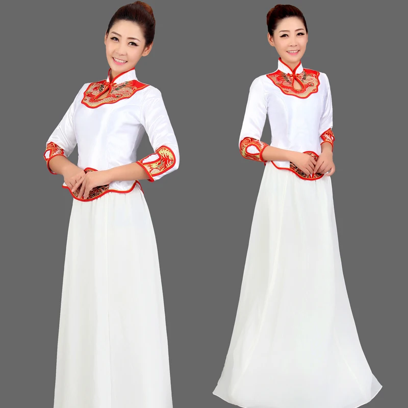 (0194) New blue/white porcelain folk music chorus dress classical costumes Chinese wind clothing guzheng flute Tea performance