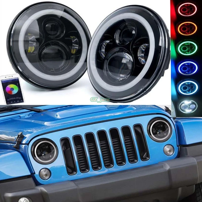 

Auto parts 50W LED 7inch Headlights With Bluetooth RGB Halo 2pcs For 1997-2017 Jeep Wrangler JK