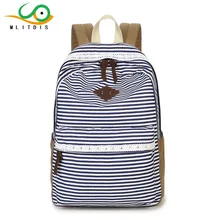 MLITDIS Женщины Рюкзак Холст Рюкзак Полосатый Mochilas Mujer 2017 Де Marca Рюкзак Для Девочек-Подростков Ноутбук Рюкзаки Женский
