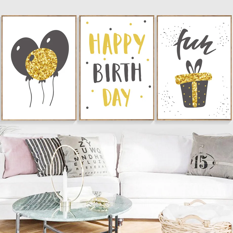 Cartoon Golden Pineapple Cherry Pictures Nordic Style Poster Print HD Quotes Balloon Painting Home Decor On Canvas Wall Artwork | Дом и сад