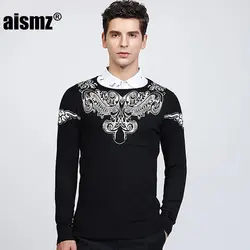 Aismz пуловер свитер Мужская одежда 2018 Pull Homme Sueter Hombre для мужчин, осень, зима теплая вышивка мужской с круглым вырезом вязаный тонкий крой