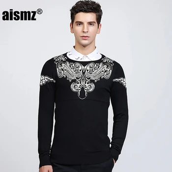 

Aismz Pullover Sweater Men Clothes 2018 Pull Homme Sueter Hombre Man Autumn Winter Warm Embroidery Male O Neck Knitted Slim Fit