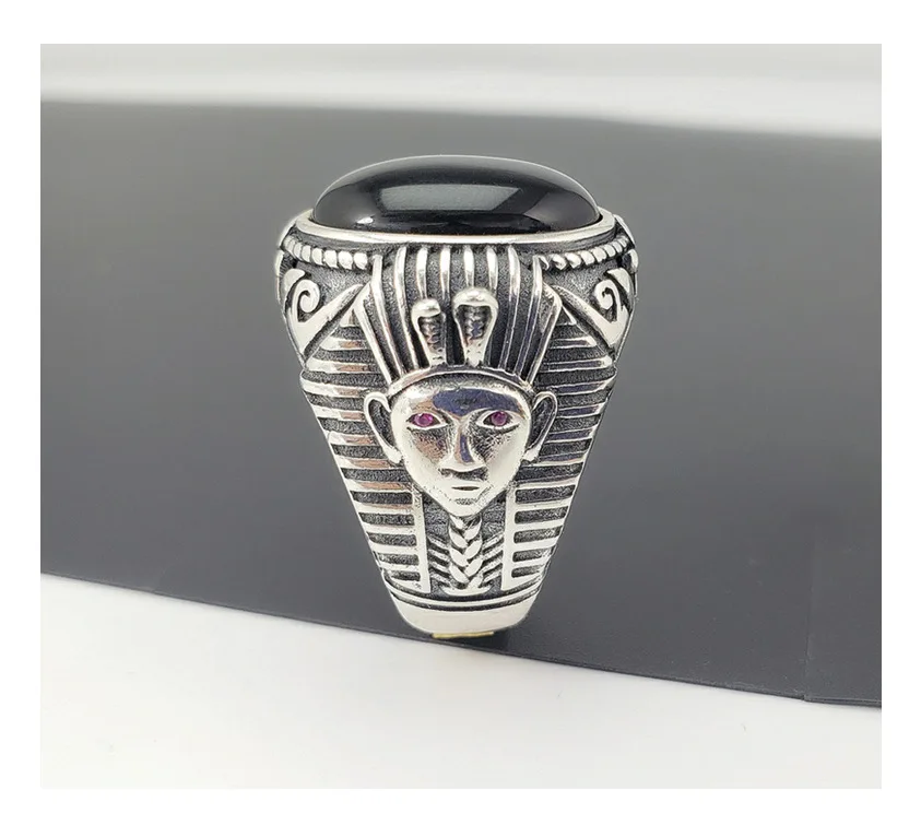 Настоящее чистое серебро 925 пробы натуральный черный оникс камень кольцо для женщин и мужчин Винтажный стиль тайское серебро изменяемый размер, Незамкнутое Тип