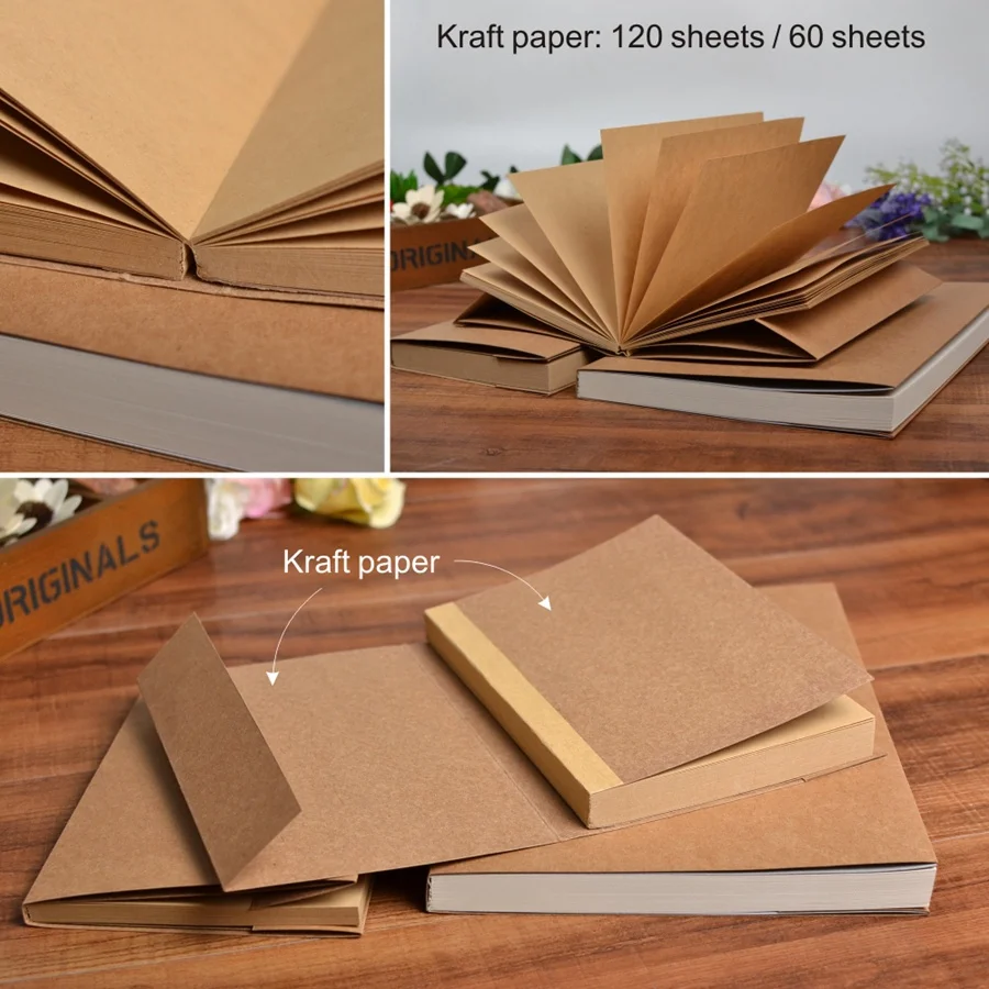 B5 B6 Kraft cover Notebook Blank pages plain paper 120 or 60 sheets can choose Journal school stationery 100gsm Kraft paper B5 B6 Kraft cover Notebook Blank pages plain paper 120 or 60 sheets can choose Journal school stationery 100gsm Kraft paper