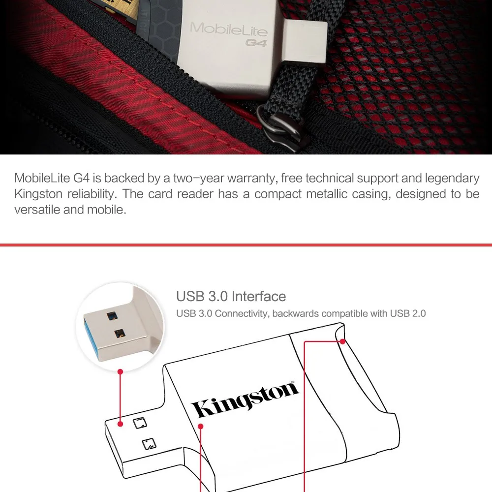 Kingston USB 3,0 Micro SD Card Reader многофункциональный металлический Mini SD microSDHC/SDXC UHS-I карты памяти USB адаптер для компьютера