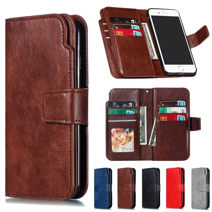 

YiKELO Retro PU Leather Case For iPhone X 6 6s 7 8 Plus Multi Card Holders Wallet Case Cover For iPhone8 7 6 6s XR XS Max Shells