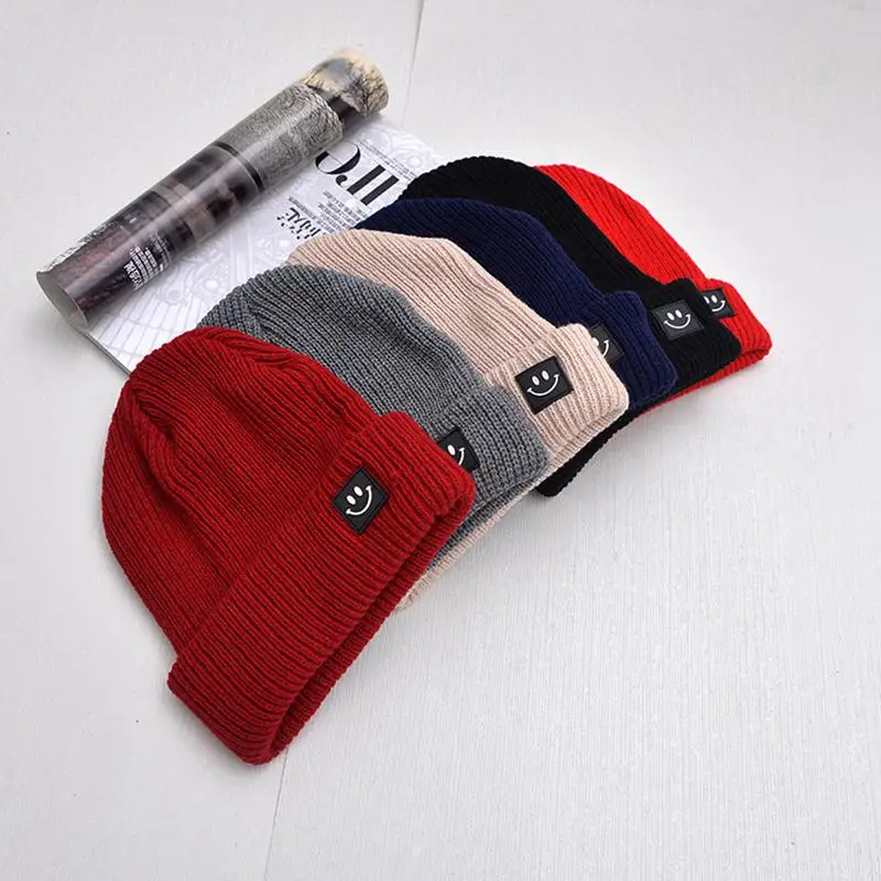 2019 autumn and winter fashion new smiley face labeling wool hat solid color couple warm knit hat outdoor leisure wild cap 2019 autumn and winter fashion new smiley face labeling wool hat solid color couple warm knit hat outdoor leisure wild cap
