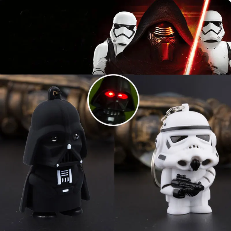 

CHXINHNS Force Awakens Anime LED Keychains Star War Cartoon Cosplay Darth Vader Storm Trooper Rubber Keyring Children Bag