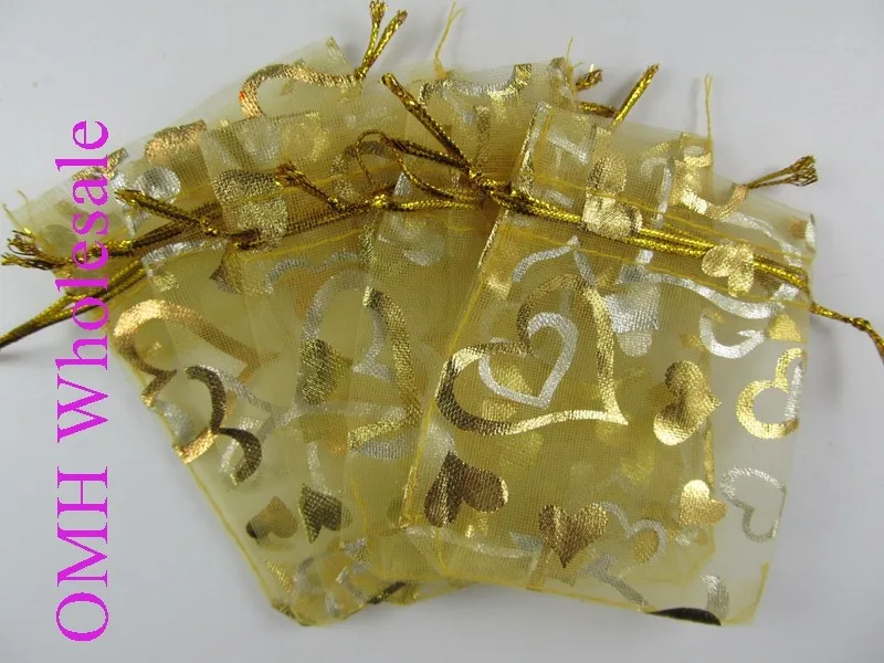 OMH 50 шт. розы «любящее сердце» Смешанные 20 цветов на выбор в красивом китайском вуаль подарочные пакеты 12x10 см ювелирные изделия - Цвет: Heart  yellow