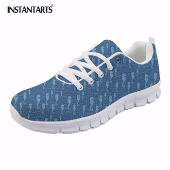 

INSTANTARTS Cartoon Seahorse Print Men Casual Mesh Shoes Breathable Lace Up Sneakers for Boys Male Fashion Lightweight Flat Shoe