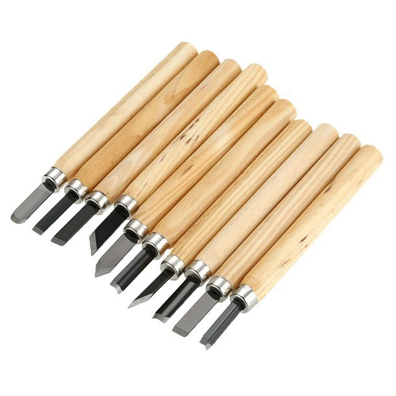 Практичный набор инструментов для Бурина 10 шт. с деревянной ручкой из нержавеющей стали Режущий нож для резьбы мини набор долота удобный режущий набор BS