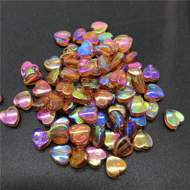 8mm Acrylic Spacer Beads Heart-shaped Charm Transparent Rainbow Color Beads For Jewelry Making DIY Jewelry Accessories