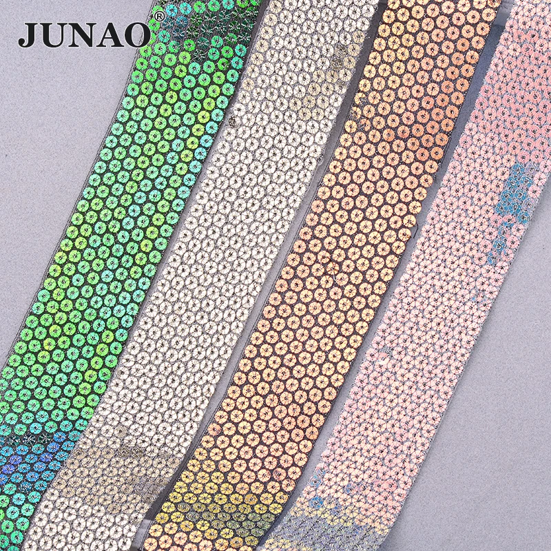 JUNAO 1 ярд * 36 мм блестящие AB блёстки кружевные ленты с отделкой ткань страз обшивка