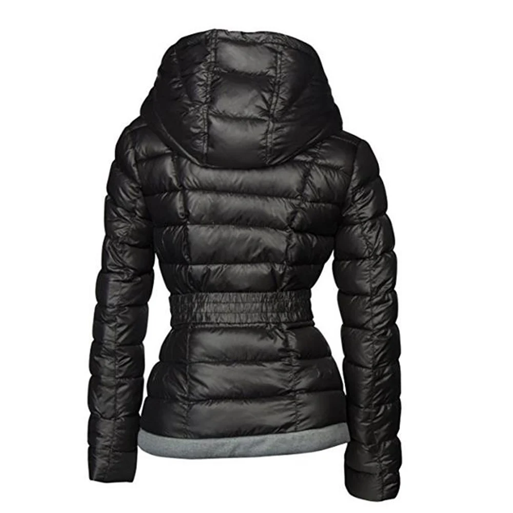 2018 Winter Coats Women Parkas Cotton Warm Thick Short Jacket Coat with Belt Slim Casual zipper Gothic Black Outerwear Overcoats -