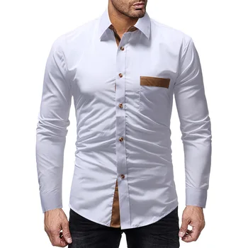 

2020 Summer New Arrival Men Shirt With The Pocket Pure Color Long Sleeve British Concise Style Slim Design Free Shipping