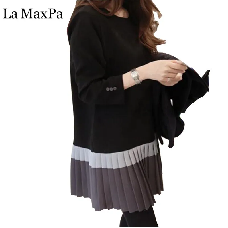 

La MaxPa O Neck Large Size Women Dress 2019 New Spring Autumn korean Vestidos New thin Loose long-sleeved dress Female office