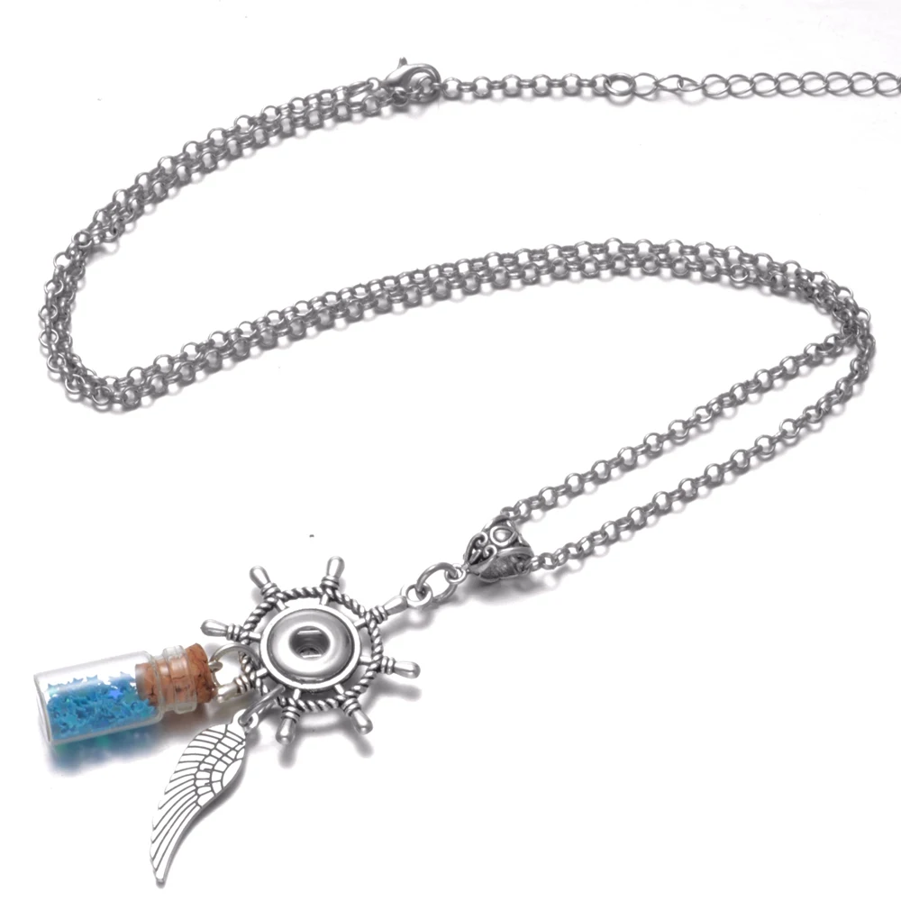 

Drifting Bottle Charms Feather Rudder Snaps Pendant Necklace 12/18mm Snap Button Jewelry Snaps Necklace For Snap Jewelry DZ1745