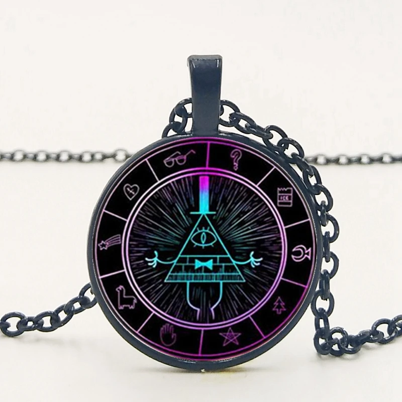 

3 Colors Glass Necklace Steampunk Drama Gravity Falls Mysteries BILL CIPHER WHEEL Time Gems Pendant Necklace Magic Pendant