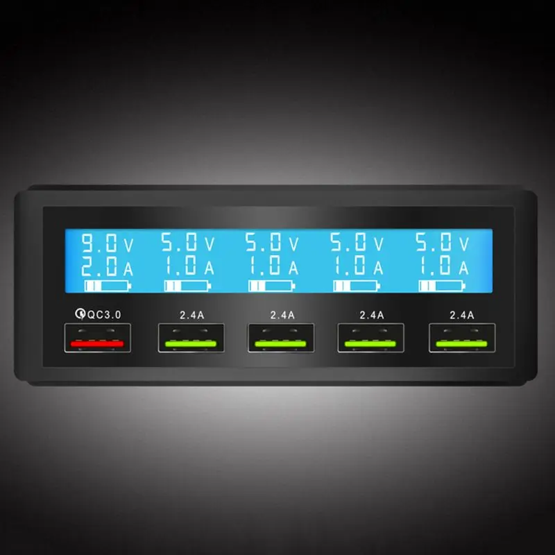 5 портов USB QC 3,0 быстрое зарядное устройство 5В 10А переменного тока 100-240 В ЖК-дисплей напряжения тока для iPhone iPad samsung Новинка