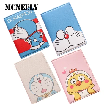 

Fashion Traveling Passport Cover Pink Blue Women Doraemon Quality Leather Passport Holder Multifunctioncal Abroad Passport Case